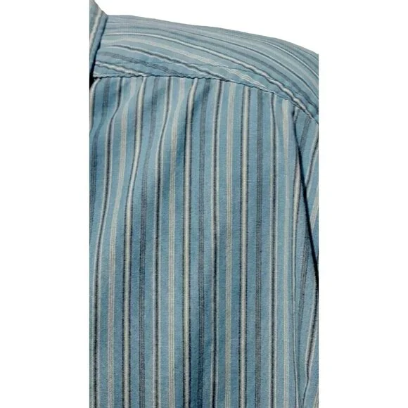 KINGSIZE Brand Mens 2XL Short Sleeve Shirt Button Front Blue Stripe - Picture 3 of 6